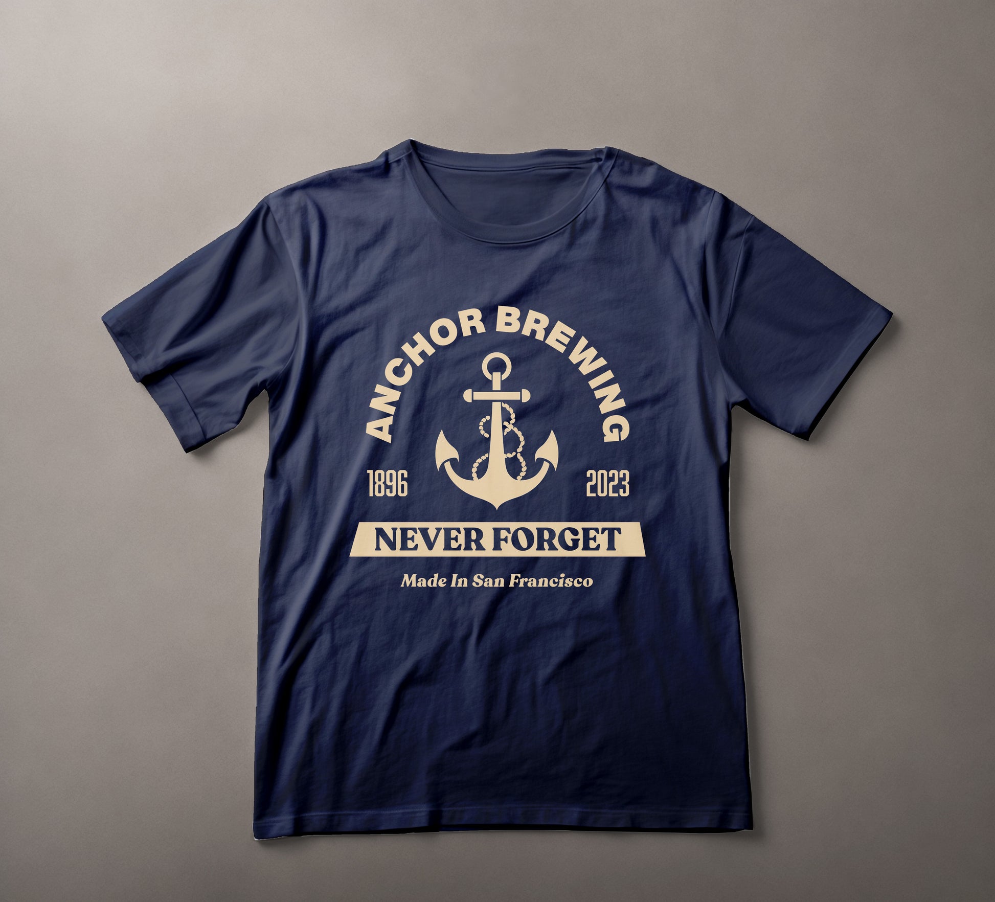 Vintage Brewery T-shirt, Anchor Brewing Apparel, San Francisco Heritage Tee, Commemorative Brewery Shirt, Craft Beer Enthusiast Clothing, 1896 Historic Anchor Design, Nautical Brewery Wear, Never Forget Anchor Tee, Brewing History Fashion, San Francisco Brewery Souvenir