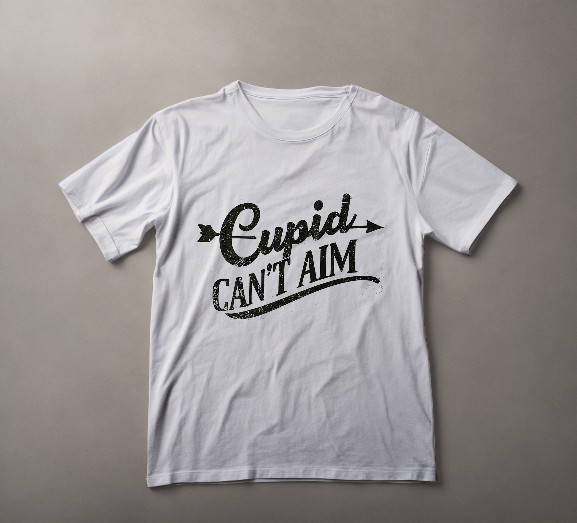 Cupid Can't Aim T-Shirt, Humorous Valentine's Tee, Funny Love Quote Shirt, Vintage Typography T-Shirt, Distressed Text Tee, Casual Wear, Romantic Humor Clothing, Conversation Starter Shirt, Playful Cupid Design, Singles Apparel, Gift for Friends