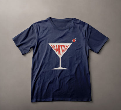 Martini t-shirt, cocktail graphic tee, mixologist apparel, casual barwear, drink-themed clothing, party shirt, spirit lovers fashion, happy hour attire, bartender gear, relaxed fit top, casual mixology, alcoholic beverage design, olive garnish print