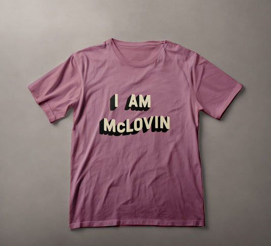 Comedy movie tee, iconic quote apparel, McLovin t-shirt, pop culture fashion, fan merchandise, casual wear, movie quote shirt, humorous clothing, statement tee, film-inspired gear, comfortable style, conversational piece, wardrobe essential, entertainment fanwear